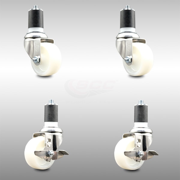 Service Caster 3 Inch 316SS Nylon Wheel Swivel 1-7/8 Inch Expanding Stem Caster Brake SCC, 2PK SCC-SS316EX20S314-NYS-2-TLB-2-178 - main